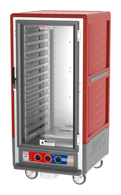 C5™ 3 Series 3/4 Height Red Insulation Armour™ Moisture Heated Cabinet w/ (27) Pan Capacity, Lip Load Slides, Clear Door, 120v