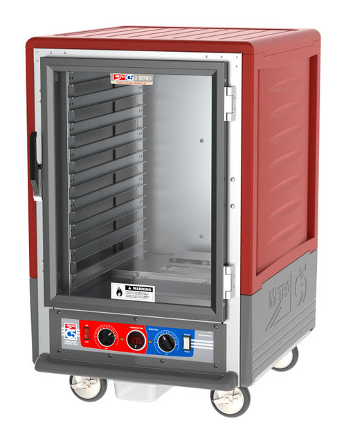C5™ 3 Series Half-Height Red Insulation Armour™ Heated Holding Cabinet w/ (17) Pan Capacity, Lip Load Slides, Clear Door, 120v