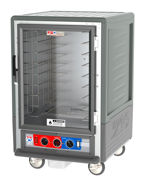 C5™ 3 Series Half-Height Grey Insulation Armour™ Heated Holding Cabinet w/ (8) Pan Capacity, Fixed Slides, Clear Door, 120v