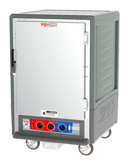 C5™ 3 Series Half-Height Grey Insulation Armour™ Low Wattage Heated Holding Cabinet w/ (8) Pan Capacity, Fixed Slides, Solid Door, 120v