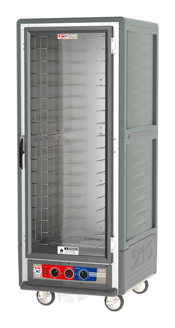 C5™ 3 Series Full-Height Grey Insulation Armour™ Moisture Heated Cabinet w/ (18) Pan Capacity, Fixed Slides, Clear Door, 120v