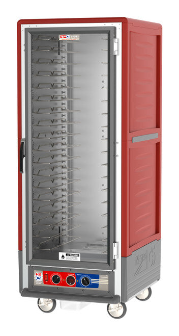 C5™ 3 Series Full-Height Red Insulation Armour™ Moisture Heated Cabinet w/ (18) Pan Capacity, Universal Slides, Clear Door, 120v