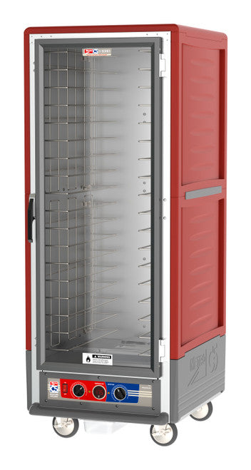 C5™ 3 Series Full-Height Red Insulation Armour™ Moisture Heated Cabinet w/ (18) Pan Capacity, Fixed Slides, Clear Door, 120v