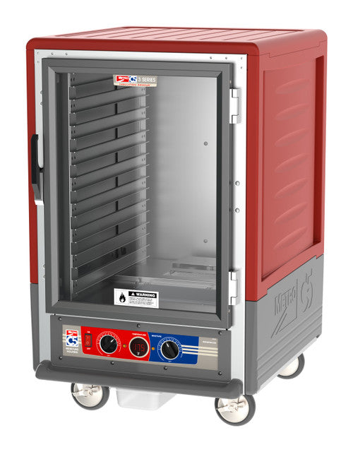 C5™ 3 Series Half-Height Red Insulation Armour™ Moisture Heated Cabinet w/ (17) Pan Capacity, Lip Load Slides, Clear Door, 120v