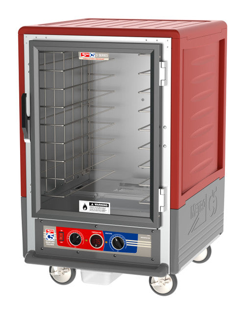 C5™ 3 Series Half-Height Red Insulation Armour™ Moisture Heated Cabinet w/ (8) Pan Capacity, Fixed Slides, Clear Door, 120v
