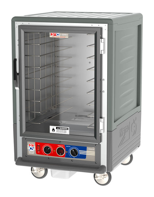 C5™ 3 Series Half-Height Grey Insulation Armour™ Moisture Heated Cabinet w/ (8) Pan Capacity, Fixed Slides, Clear Door, 120v