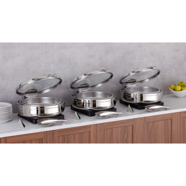 Radiance 6 qt. Round Induction Chafer, Glass Cover, Stainless Steel