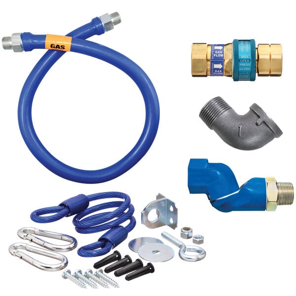 3/4"D Blue Hose™ Moveable Gas Connector Kit 24"L, Stainless Steel Braid, SnapFast® QD, 2 Swivel MAX®, Restraining Cable, Full Port Valve, 205,000 BTU/hr