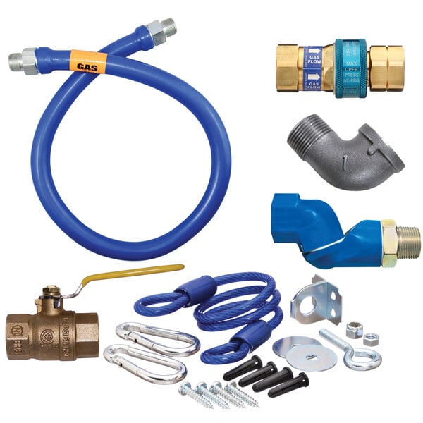 3/4"D Blue Hose™ Moveable Gas Connector Kit 72"L, Stainless Steel Braid, SnapFast® QD, Swivel MAX®, Elbow, Restraining Cable, Full Port Valve, 130,000 BTU/hr