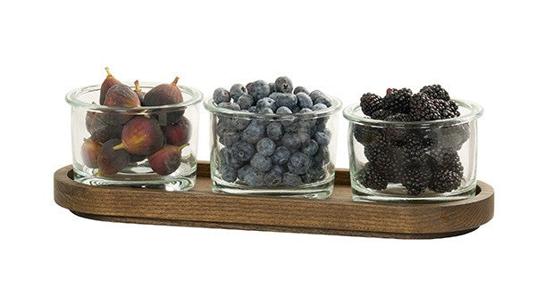 Melrose Oval 3-Jar Condiment Display Wood