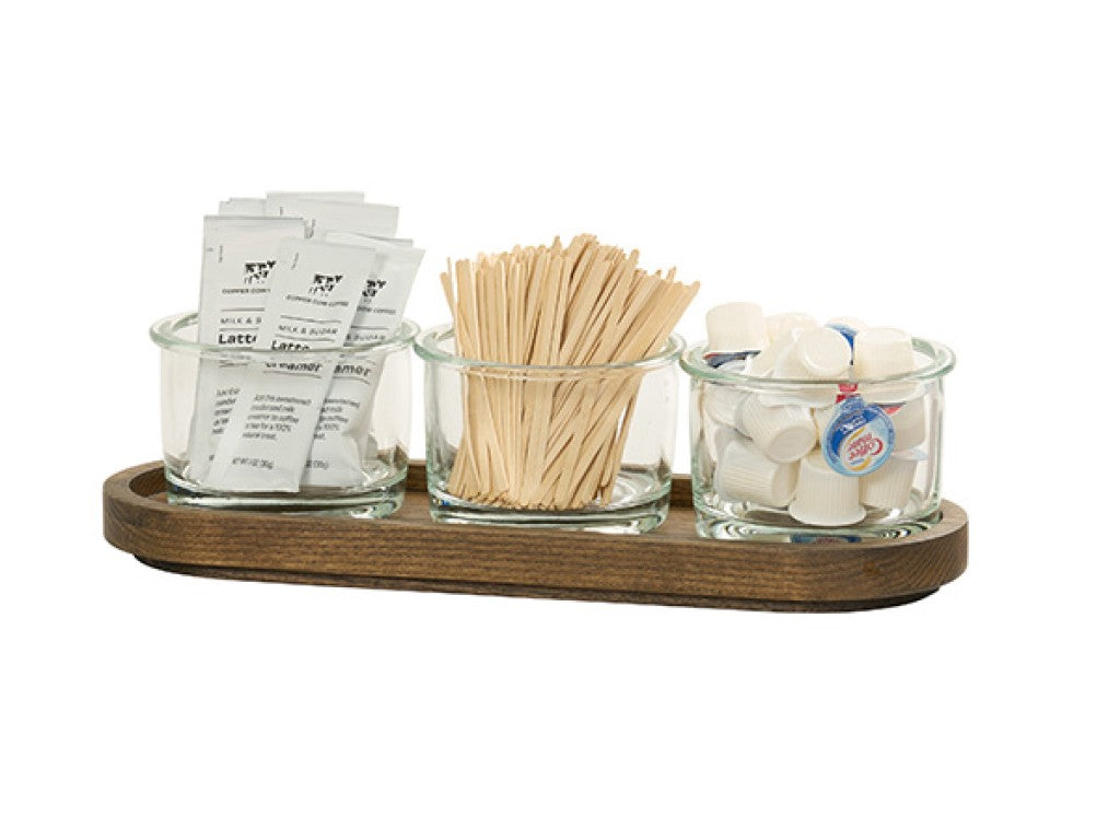 Melrose Oval 3-Jar Condiment Display Wood