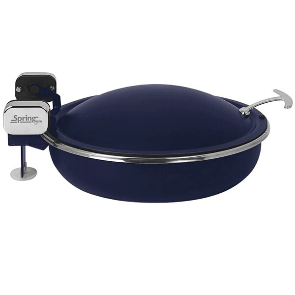 Seasons 4 qt. Round Sapphire Stainless Steel Induction Chafer with Gold Accents