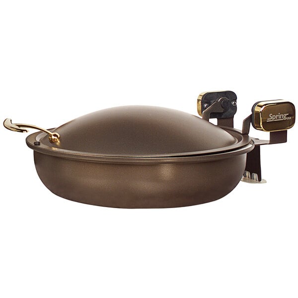 Seasons 4 qt. Round Bronze Stainless Steel Induction Chafer with Black Pearl Accents