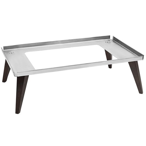 Skyra Wynwood Full-Size Rectangular Display Stand, Brushed Stainless Steel with Wood Legs