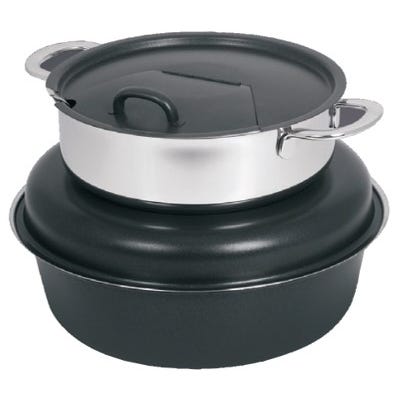 Seasons 6 qt. Stainless Steel Soup Tureen, Titanium with Gold Accents