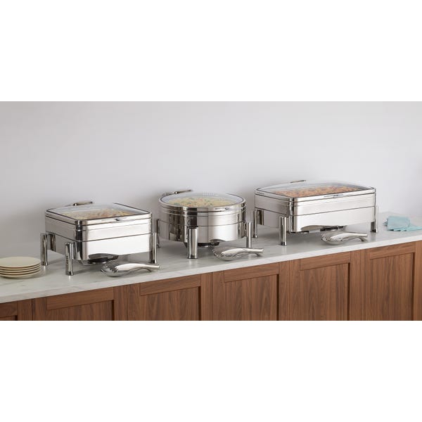 Radiance 6 qt. Square Induction Chafer, Glass Cover, Stainless Steel, Titanium Finish