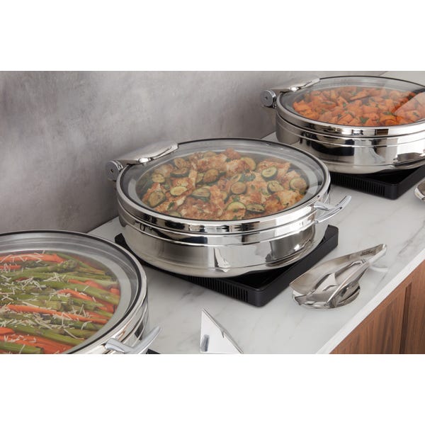 Radiance 6 qt. Round Induction Chafer, Glass Cover, Stainless Steel