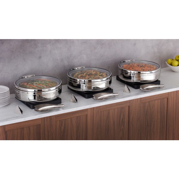 Radiance 6 qt. Round Induction Chafer, Glass Cover, Stainless Steel
