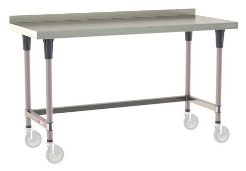 TableWorx Worktable, 60"W x 24"D, adjustable height, 2"H backsplash, epoxy coated legs