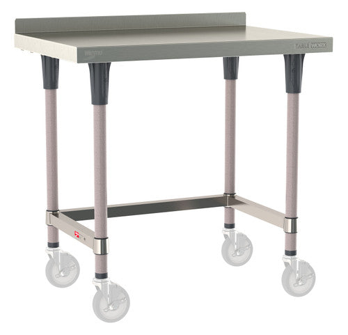 TableWorx Worktable, 36"W x 24"D, adjustable height, 2"H backsplash, epoxy coated legs