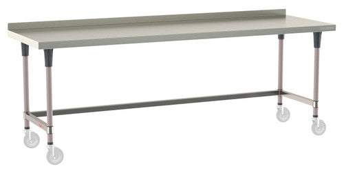 TableWorx Worktable, 96"W x 30"D, adjustable height, 2"H backsplash, epoxy coated legs