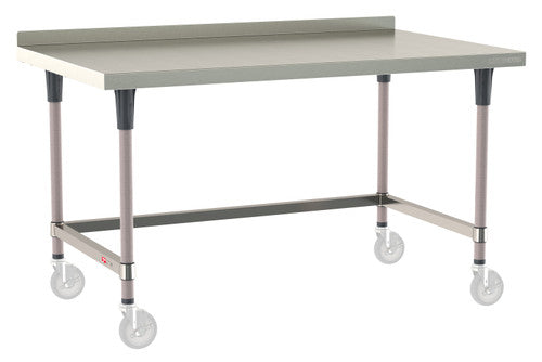 TableWorx Worktable, 60"W x 36"D, adjustable height, 2"H backsplash, epoxy coated legs