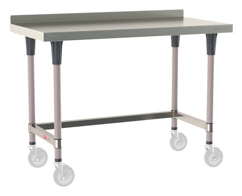 TableWorx Worktable, 48"W x 24"D, adjustable height, 2"H backsplash, epoxy coated legs