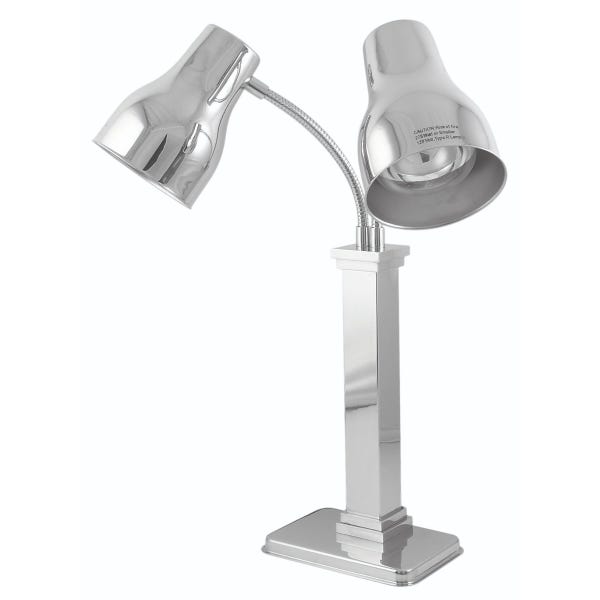 Double Heat Lamp 500W Adjustable Neck Stainless Steel Polished