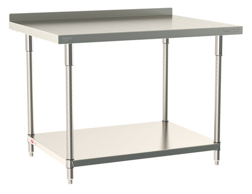 TableWorx Worktable, 48"W x 36"D, adjustable height, undershelf, 2"H backsplash