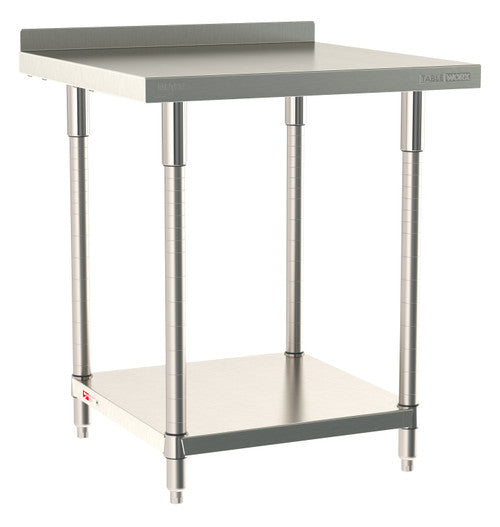 TableWorx Worktable, 30"W x 30"D, adjustable height, undershelf, 2"H backsplash
