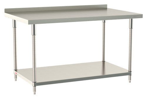 TableWorx Worktable, 60"W x 36"D, adjustable height, undershelf, 2"H backsplash