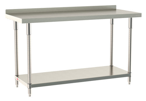 TableWorx Worktable, 60"W x 24"D, adjustable height, undershelf, 2"H backsplash