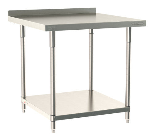 TableWorx Worktable, 36"W x 36"D, adjustable height, undershelf, 2"H backsplash