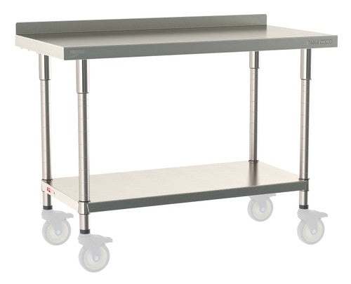 TableWorx Worktable, 48"W x 24"D, adjustable height, undershelf, 2"H backsplash