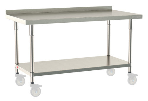 TableWorx Worktable, 60"W x 30"D, adjustable height, undershelf, 2"H backsplash