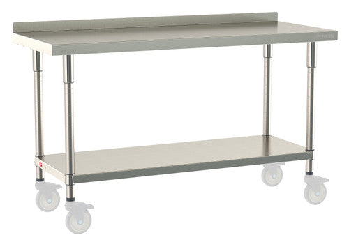TableWorx Worktable, 60"W x 24"D, adjustable height, undershelf, 2"H backsplash