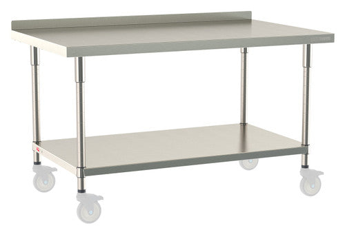TableWorx Worktable, 60"W x 36"D, adjustable height, undershelf, 2"H backsplash