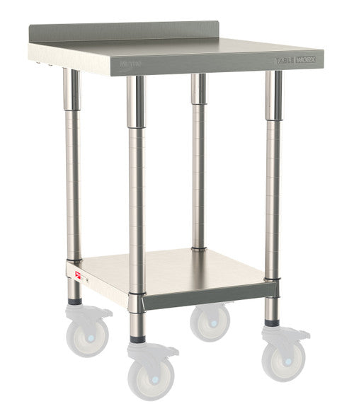 TableWorx Worktable, 24"W x 24"D, adjustable height, undershelf, 2"H backsplash