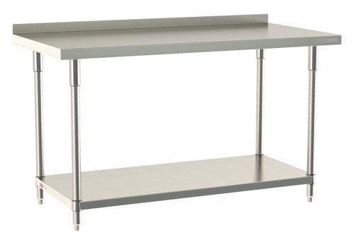 TableWorx Worktable, 60"W x 30"D, adjustable height, undershelf, 2"H backsplash
