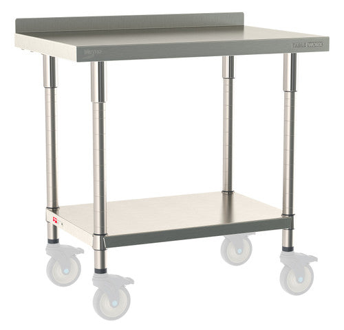 TableWorx Worktable, 36"W x 24"D, adjustable height, undershelf, 2"H backsplash