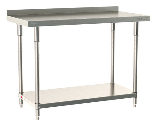 TableWorx Worktable, 48"W x 24"D, adjustable height, undershelf, 2"H backsplash