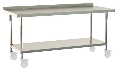 TableWorx Worktable, 72"W x 30"D, adjustable height, undershelf, 2"H backsplash