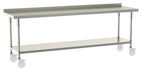 TableWorx Worktable, 96"W x 24"D, adjustable height, undershelf, 2"H backsplash