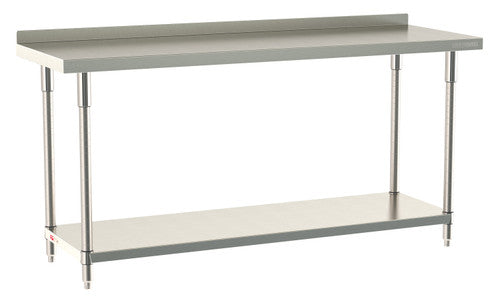 TableWorx Worktable, 72"W x 24"D, adjustable height, undershelf, 2"H backsplash