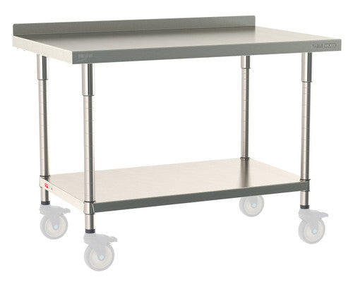 TableWorx Worktable, 48"W x 30"D, adjustable height, undershelf, 2"H backsplash