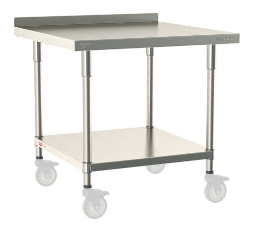 TableWorx Worktable, 36"W x 36"D, adjustable height, undershelf, 2"H backsplash