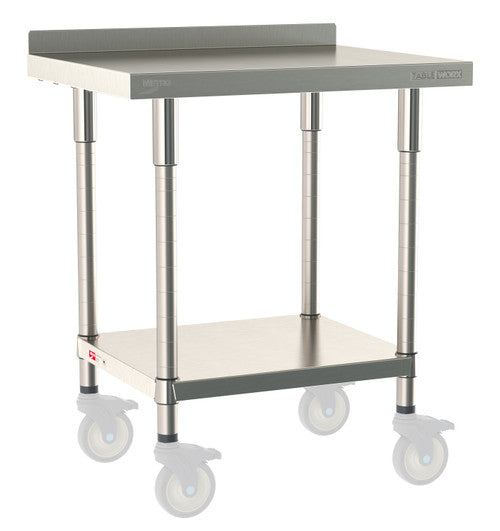 TableWorx Worktable, 30"W x 24"D, adjustable height, undershelf, 2"H backsplash