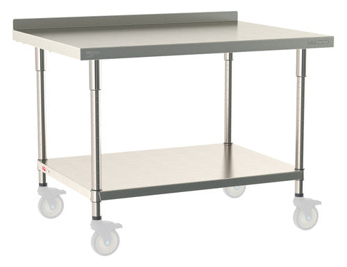 TableWorx Worktable, 48"W x 36"D, adjustable height, undershelf, 2"H backsplash