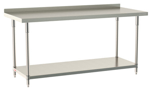 TableWorx Worktable, 72"W x 30"D, adjustable height, undershelf, 2"H backsplash