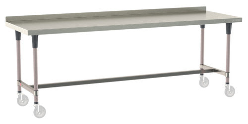 TableWorx Worktable, 96"W x 30"D, adjustable height, 2"H backsplash, epoxy coated legs